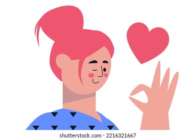 Positive Self Perception, Self Pride, Self Acceptance, Self Image. Vector Illustration In A Flat Style