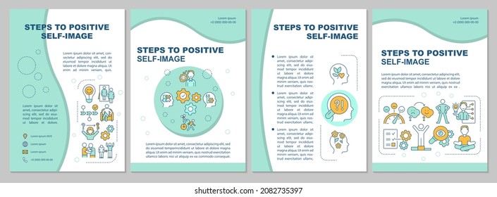 Positive self-image guide brochure template. Optimistic self-esteem. Flyer, booklet, leaflet print, cover design with linear icons. Vector layouts for presentation, annual reports, advertisement pages