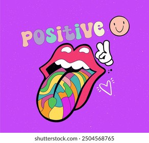 positive slogan and nice lips illustration t shirt design vector. 