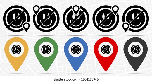 positive smile icon in location set. Simple glyph, flat illustration element of universal theme icons