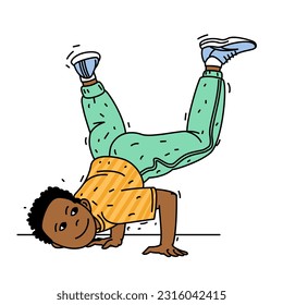 Positive smiling happy african american boy dancing break. Colored flat vector illustration isolated on white background