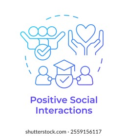 Positive social interactions blue gradient concept icon. Inclusive meaningful communication between students. Round shape line illustration. Abstract idea. Graphic design. Easy to use in article