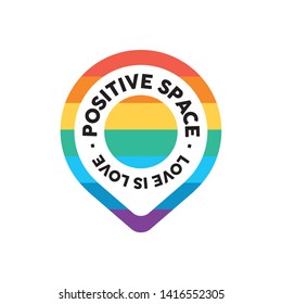 Positive space Gay Location icon. Rainbow flag
