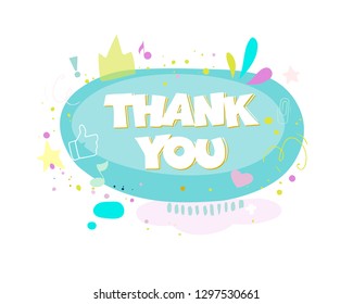 Positive speech bubble with words Thank you. Cartoon vector illustration in a flat style.