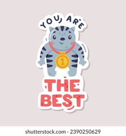 Positive Sticker Design with Cat and You are Best Saying Vector Illustration