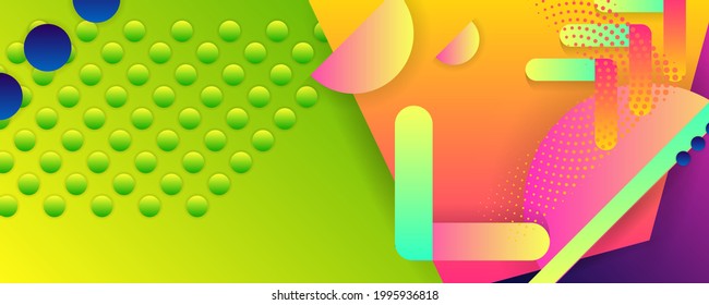 Positive summer Bright juicy colors background with geometric elements, lines and dots for text, universal design, banner concept