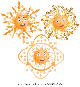 The positive sun in bright beams. Vector illustration