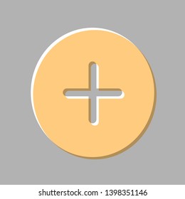 Positive symbol plus sign. Emboss effect with light orange icon on gray background.