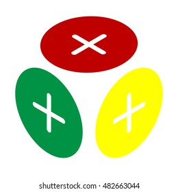Positive symbol plus sign. Isometric style of red, green and yellow icon.