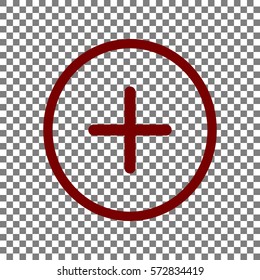 Positive symbol plus sign. Maroon icon on transparent background.