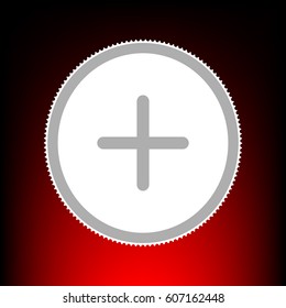 Positive symbol plus sign. Postage stamp or old photo style on red-black gradient background.