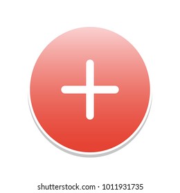 Positive symbol plus sign. Vector. Reddish icon with white and gray shadow on white background. Isolated.