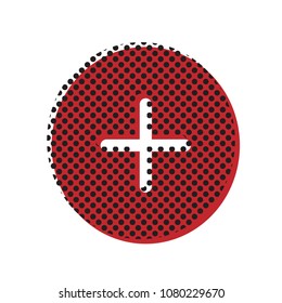 Positive symbol plus sign. Vector. Brown icon with shifted black circle pattern as duplicate at white background. Isolated.