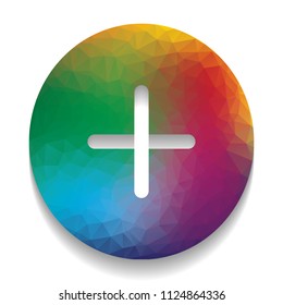 Positive symbol plus sign. Vector. Colorful icon with bright texture of mosaic with soft shadow on white background. Isolated.