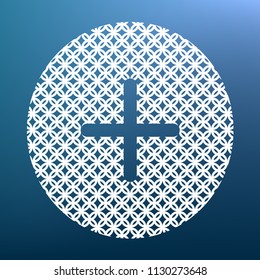 Positive symbol plus sign. Vector. White textured icon at lapis lazuli gradient background.