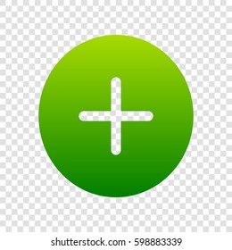Positive symbol plus sign. Vector. Green gradient icon on transparent background.