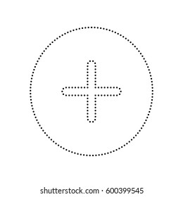 Positive symbol plus sign. Vector. Black dotted icon on white background. Isolated.