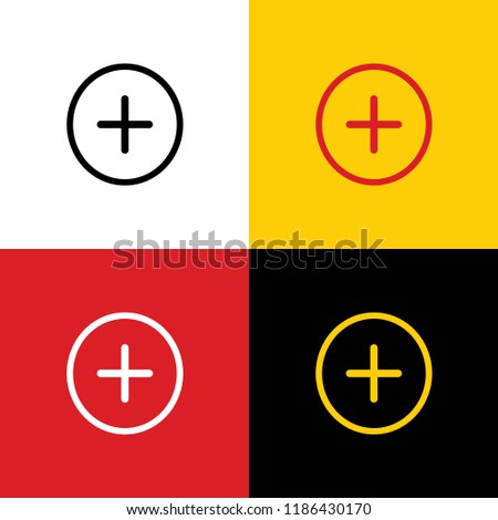 Positive symbol plus sign. Vector. Icons of german flag on corresponding colors as background.