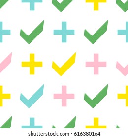 Positive symbols. Seamless pattern. Abstract background for wallpaper and paper. Vector illustration isolated on a white background. 