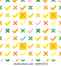 Positive symbols. Seamless pattern. Abstract background for wallpaper and paper. Vector illustration isolated on a white background. Yellow with orange accent elements.