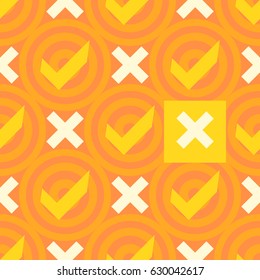 Positive symbols. Seamless pattern orange. Abstract background for wallpaper and paper. Vector illustration. Yellow with white accent elements.