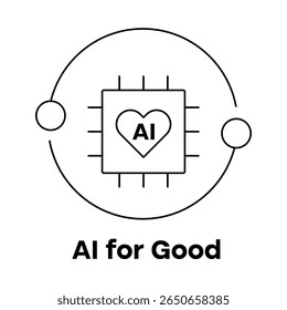 Positive Technology and AI for Social Benefit Icon with editable stroke