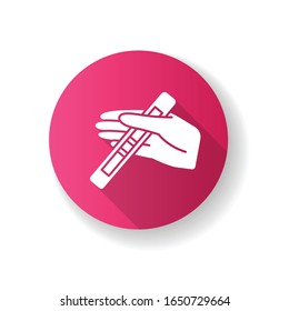 Positive test pink flat design long shadow glyph icon. Early sign of pregnancy. Pregnant woman check. Gynecology checkup. Ovulation, fertility. Surprise result. Silhouette RGB color illustration