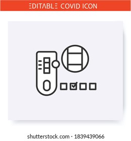 Positive test result line icon. Covid19 rapid diagnostic test . Flu, coronavirus diagnostics equipment. Blood sample. Laboratory analysis. Isolated vector illustration. Editable stroke