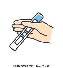 Positive test RGB color icon. Early sign of pregnancy. Pregnant woman check. Gynecology checkup. Ovulation, fertility. Surprise result. Medical tool. Family planning. Isolated vector illustration