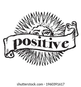 positive text print with sun