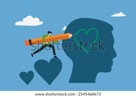 positive thingking  concept human brain self care. Wellbeing, acceptance, blooming brain