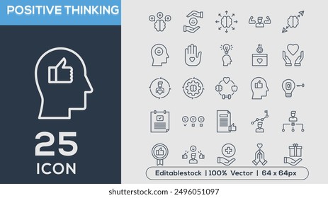 POSITIVE THINKIN line icons collection Vector illustrator