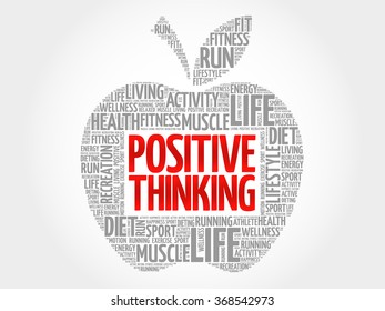 Positive thinking apple word cloud, health concept