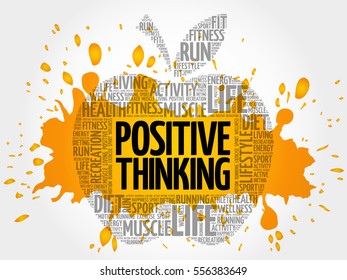 Positive thinking apple word cloud, health concept