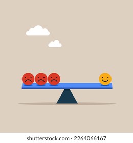 Оptimism or positive thinking. Balancing happiness and sadness. Flat vector illustration