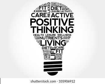 Positive thinking bulb word cloud, health concept