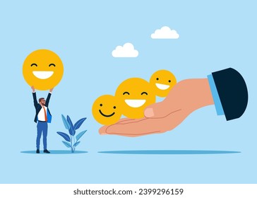 Positive thinking business team. Work happiness, enjoy working or career satisfaction. Modern vector illustration in flat style