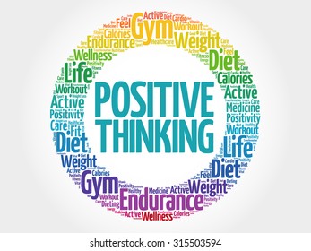 Positive thinking circle stamp word cloud, health concept