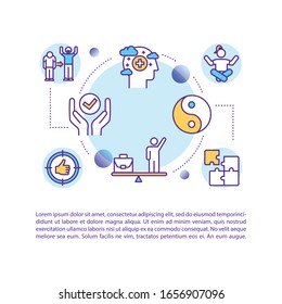 Positive thinking concept icon with text. Mindfulness. Life balance. Healthy lifestyle. Overcoming stress. PPT page vector template. Brochure, magazine, booklet design element with linear illustration
