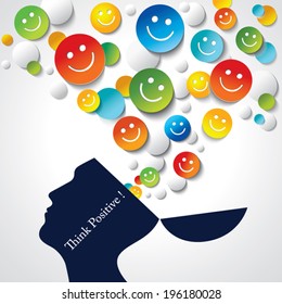 Positive Thinking. Conceptual Background. Vector Smileys And Emoji.