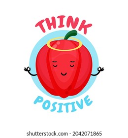 Positive Thinking, cute bell pepper doing meditation