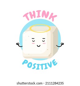 Positive Thinking, Cute Tofu Character Doing Meditation