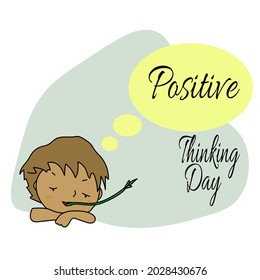 Positive Thinking Day, idea for a cute postcard with positive motivation vector illustration