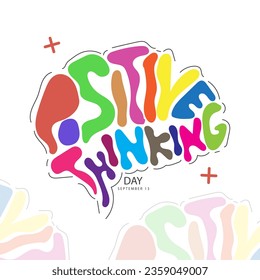 Positiver Denktag am 13. September, mit Konzept-Vektorgrafik Typografie bunt und Text einzeln auf weißem Hintergrund zum Gedenken und Feiern positiver Denktag.