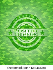 Positive Thinking green emblem with triangle mosaic background