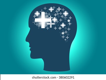 Positive thinking head graphic and 
plus arranged in a similar brain