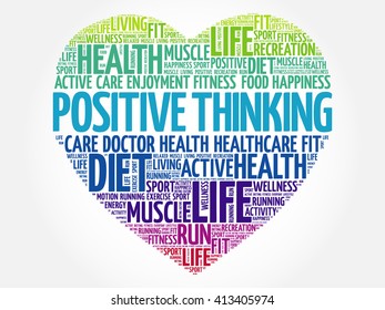Positive thinking heart word cloud, fitness, sport, health concept