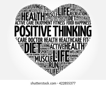 Positive thinking heart word cloud, fitness, sport, health concept
