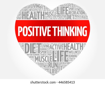 Positive thinking heart word cloud, fitness, sport, health concept