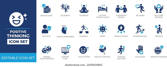 Positive thinking icon set. Solid icon collection.
